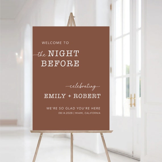 Terracotta Rehearsal Dinner Welcome Sign, We're So Glad You're Here, Modern Wedding Rehearsal Sign, Fall Wedding Sign, The night before, T1