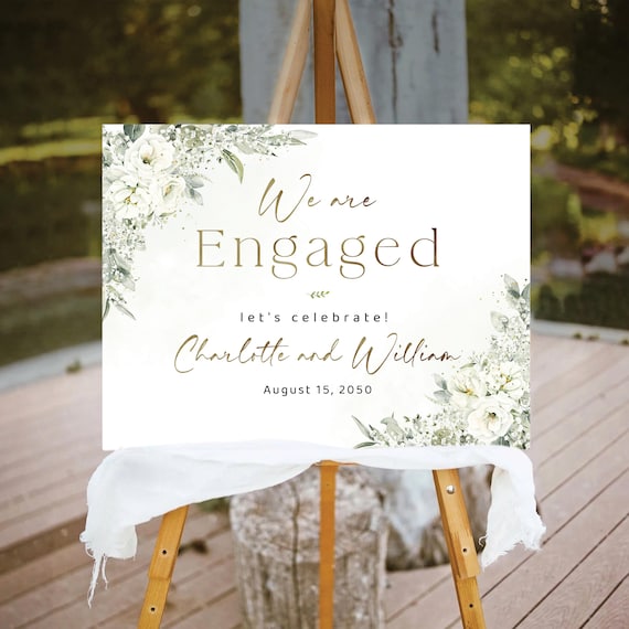 Sage Green Engagement Party Welcome Sign, Botanicals Wedding Rehearsal Decorations, Minimalist We are Engaged Sign, Eucalyptus, Herbal, SG2