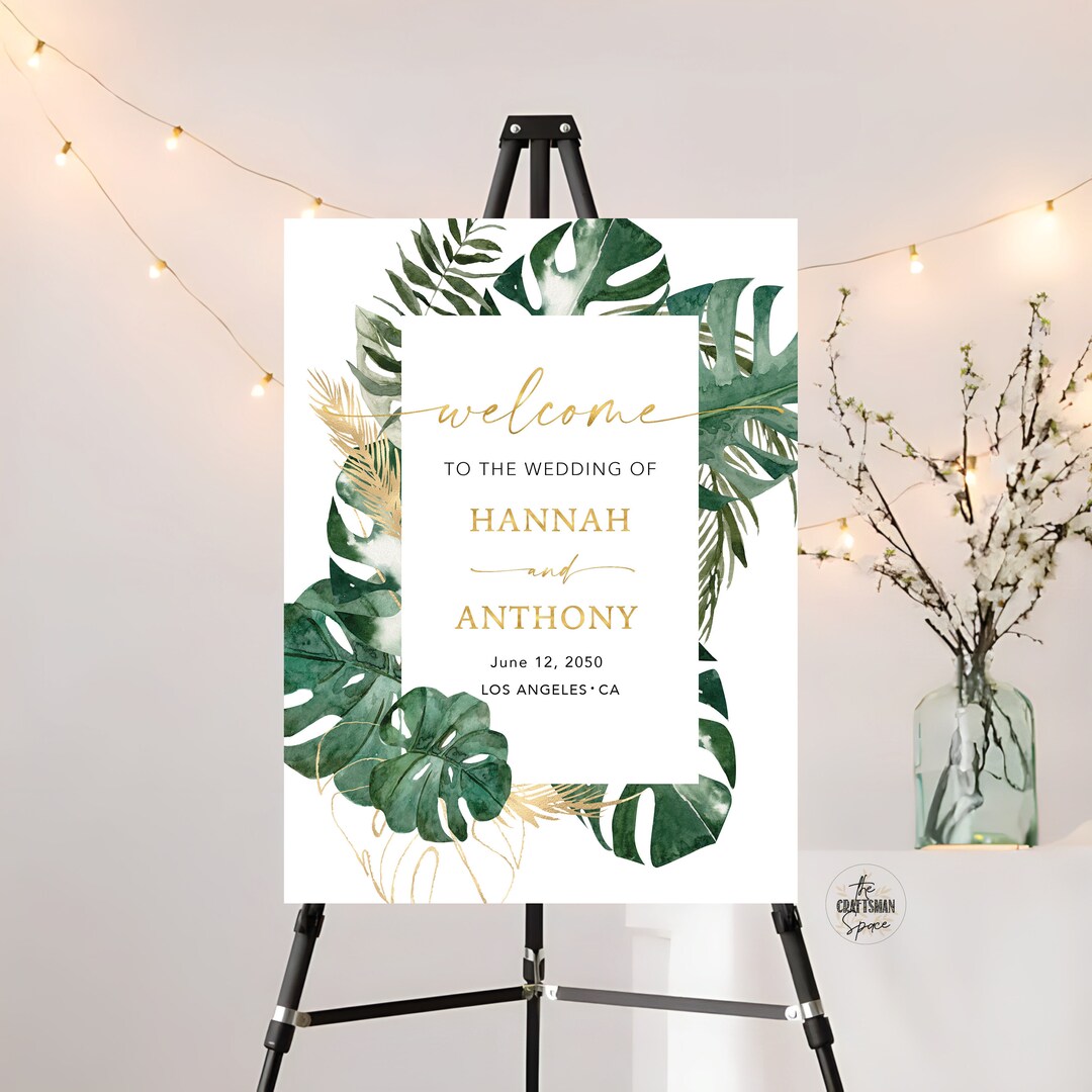 Tropical Wedding Welcome Sign: Botanical Leaf Design (digital Download ...