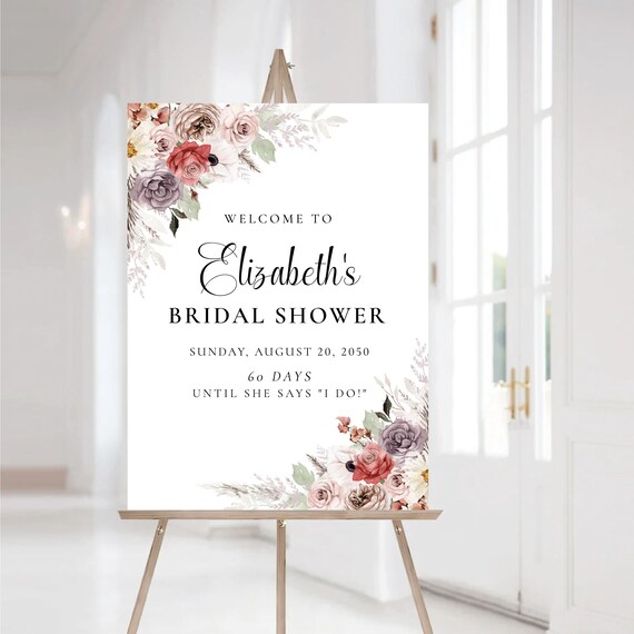 Silk Floral Bridal Shower Welcome Sign, Boho Wedding Shower Decorations, Modern Bridal Brunch Sign, Bridal Tea Sign, Couple Shower, Bohemian