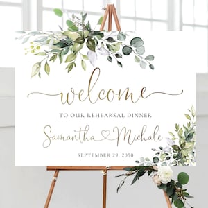 Greenery Rehearsal Dinner Welcome Sign, The night before sign, Wedding Rehearsal Sign, Wedding Sign, Wedding Decoration, Eucalyptus, HB2