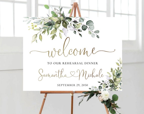 Greenery Rehearsal Dinner Welcome Sign, The night before sign, Wedding Rehearsal Sign, Wedding Sign, Wedding Decoration, Eucalyptus, HB2
