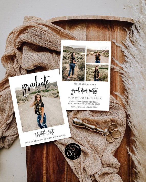 Graduation Party with Multiple Photos Invitation, Photo Graduation Announcement, Minimalist Graduation Announcement,Modern Grad Party Invite