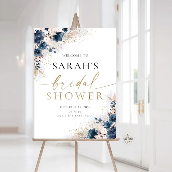 Navy Blue and Dusty Rose Bridal Shower Welcome Sign, Bridal Shower Decoration, Bridal Brunch Welcome Sign, Bridal Tea Sign, Printable, NB2