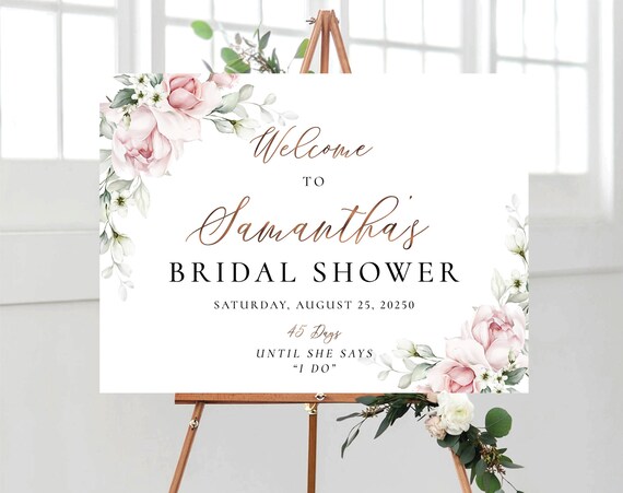 Blush pink Rose Bridal Shower Sign, Bridal Shower Decoration, Bridal Brunch Welcome Sign, Bridal Tea Sign, Custom Design, Winter roses, A2