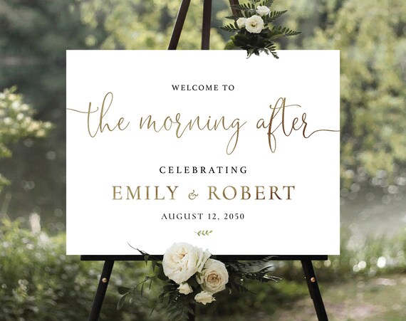 Minimalist Welcome to the Morning After Sign, Modern Wedding Sign, Wedding Brunch Sign, Elegant Wedding Sign, Poster, Wedding Decorations