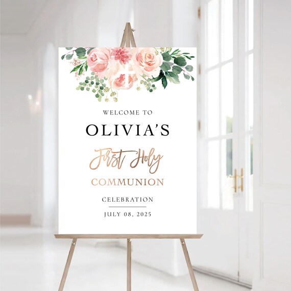 Ethereal Blush Baptism Welcome Sign, Blush Pink First Holy Communion, Quinceañera Welcome Sign, Quinceanera Sign, Baptism Decorations, EB4