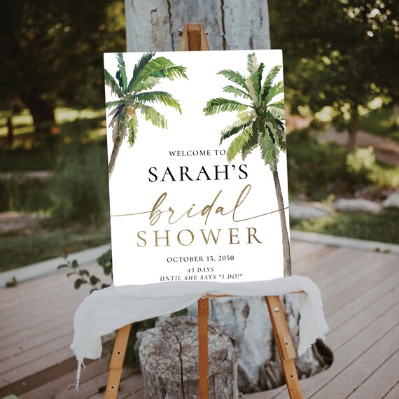 Palm Tree Bridal Shower Welcome Sign, Tropical Sage Wedding Decor Sign, Boho Green Destination Beach Large Sign, Destination Wedding, PT1