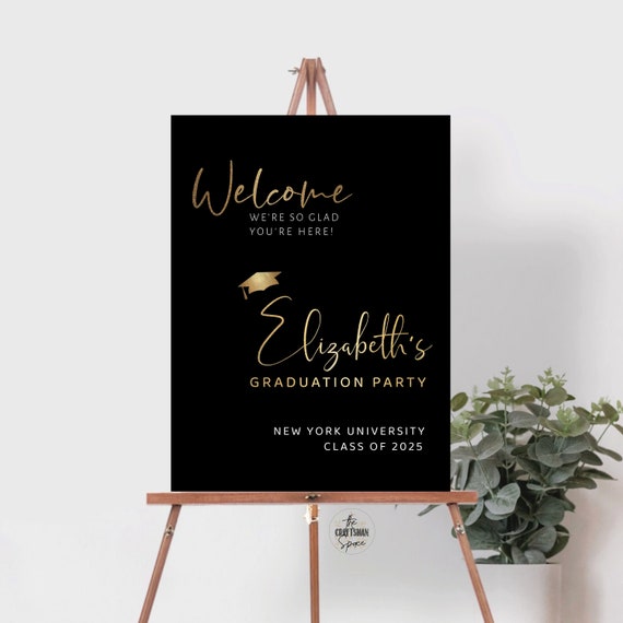 Graduation Party Welcome Sign, Minimal Graduation Decoration, Graduation Decorations, Graduation Party Sign, Black and Gold
