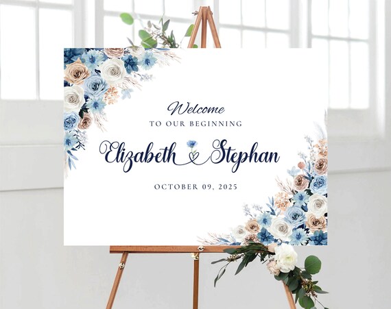 Wedding Welcome Sign, Blue boho Wedding Welcome Sign, Digital Wedding Welcome Sign, Unique Wedding Sign, Wedding Reception, Bridal Shower