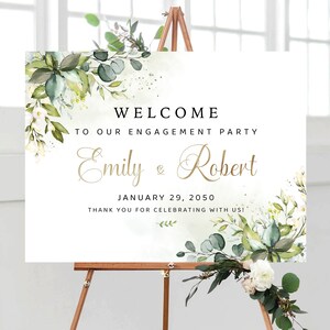 Greenery Engagement Party Welcome Sign, We are engaged Sign, Engagement Party Decorations, Wedding Welcome Sign, Printable, Eucalyptus, HB2