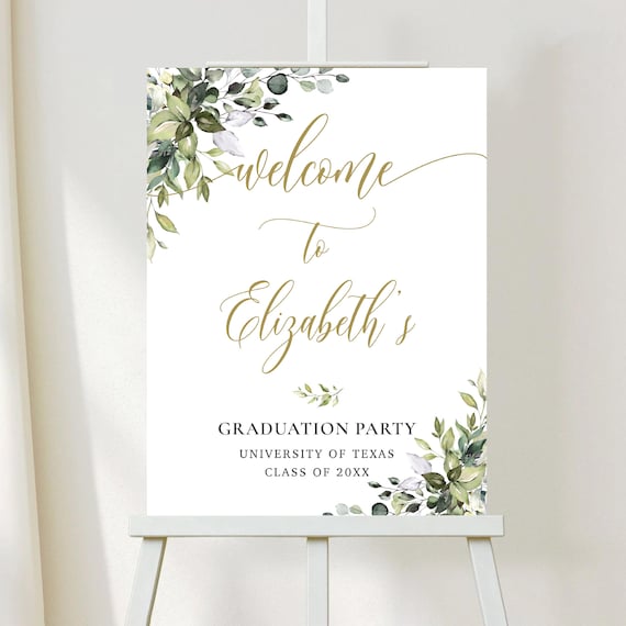 Greenery Graduation Party Welcome Sign, Eucalyptus Grad Celebration Poster (Digital Printable)