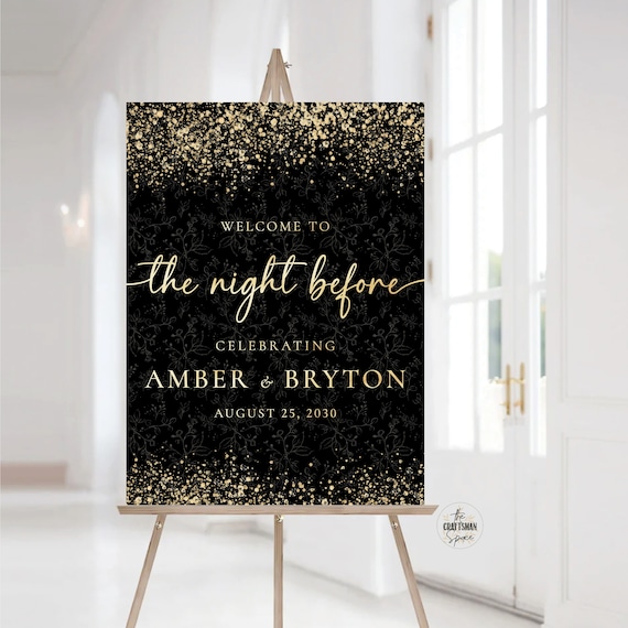 Modern The night before Welcome Sign, Gold Confetti, Minimalist Rehearsal Dinner Poster (Digital Printable)