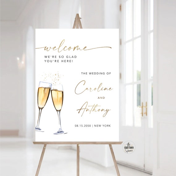 Modern Wedding Welcome Sign, Minimalist Wedding Sign,  We're So Glad You're Here Welcome Sign, Printable, Wedding Poster, Wedding Decoration