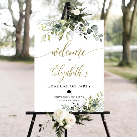 Eucalyptus Graduation Party Welcome Sign, Greenery Celebration Decor (Digital Printable)