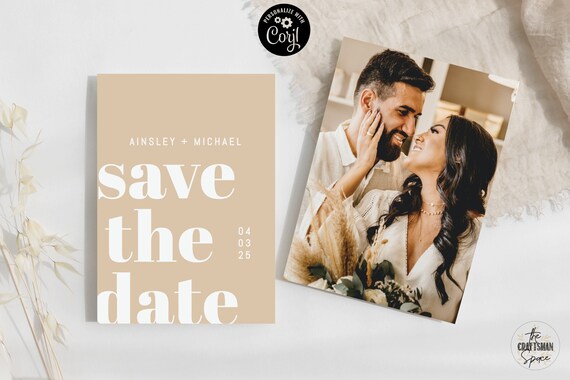 Beige Boho Save The Date Template, Printable Save The Date, Minimalist Save Our Date, Editable, Corjl
