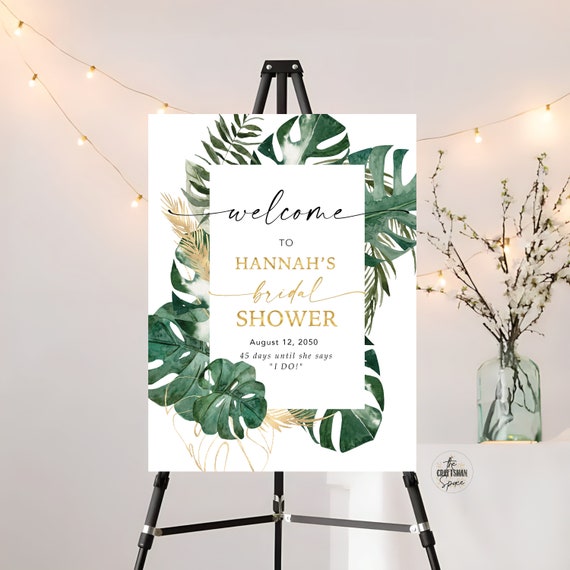 Tropical Bridal Shower Welcome Sign, Leaves, Safari, Bridal Shower Decorations, Bridal Brunch Tea Sign, Wedding Sign, Botanical, Poster, TP1