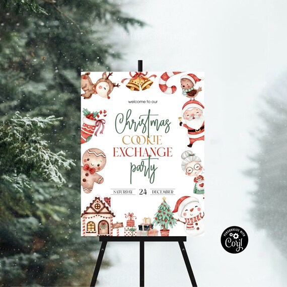 Cookie Exchange Sign, Christmas Party Welcome Sign, Holiday Welcome Sign, Winter Welcome Sign, Christmas Decorations, 100% Editable, Corjl