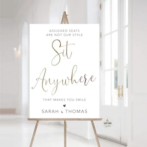 Minimalist Wedding Sit Anywhere Welcome Sign, Open Seating Sign, Printable Open Seating Sign, No Assigned Seating Sign, Modern Wedding Sign