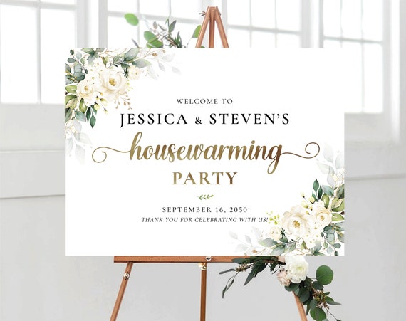White Roses Housewarming Party Welcome Sign, New Home Party, New House Party Sign, House warming welcome sign, Eucalyptus, WR3