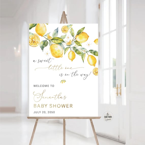 Lemon Baby Shower Welcome Sign, Greenery Citrus Baby Shower Sign, A sweet little one is on the way, Citrus Sign, Baby Shower Decor, LMO
