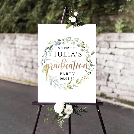 Custom Graduation Party Welcome Sign, Botanical Welcome, Grad Party Sign, Graduation Decorations, Editable, Graduation Sign, Garden Green 05