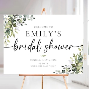 PRINTED OR DIGITAL Greenery Bridal Shower Welcome Sign, Botanical Bridal Shower Welcome Poster, Faux Gold, Foam Board, Wedding Signage, HB2