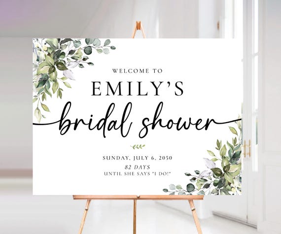 PRINTED OR DIGITAL Greenery Bridal Shower Welcome Sign, Modern Bridal Brunch Welcome Board, Faux Gold, Foam Board Poster, Boho Wedding Sign