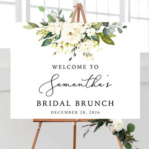White Roses Bridal Shower Sign, Bridal Shower Decoration, Bridal Brunch Welcome Sign, Custom Design, Winter roses, cream roses, WR1