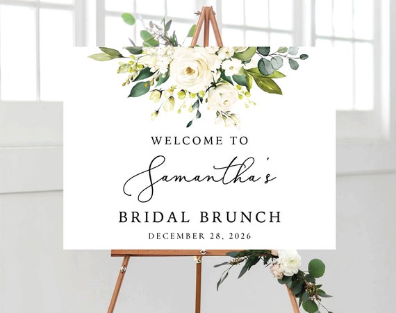 White Roses Bridal Shower Sign, Bridal Shower Decoration, Bridal Brunch Welcome Sign, Custom Design, Winter roses, cream roses, WR1