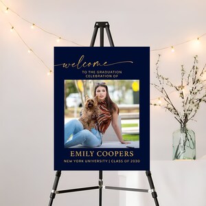 Graduation with photo Welcome Sign, Photo Graduation Poster, Gold Glitter, Graduation Decorations, Graduation Party Sign, Grad Party Sign