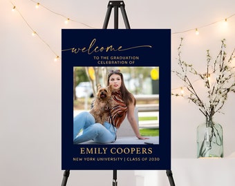 Graduation with photo Welcome Sign, Photo Graduation Poster, Gold Glitter, Graduation Decorations, Graduation Party Sign, Grad Party Sign