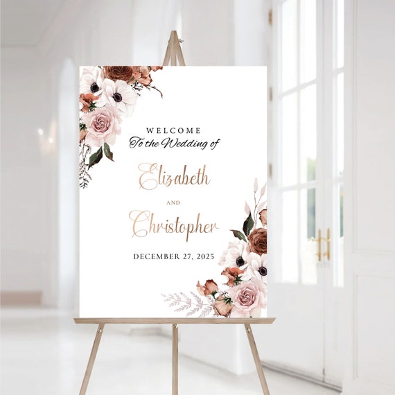 Silk Floral Wedding Ceremony Welcome Sign, Boho Wedding Decor, Unique Wedding Poster, Modern Wedding Reception Sign, Wedding Couple, SFL1