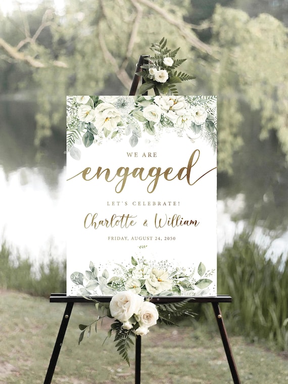 Sage Green Engagement Party Welcome Sign, Botanicals Wedding Rehearsal Decorations, Minimalist We are Engaged Sign, Eucalyptus, Herbal, SG3