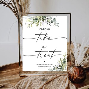 Greenery Please Take A Treat Sign, Printable Dessert Table Sign, Candy ...