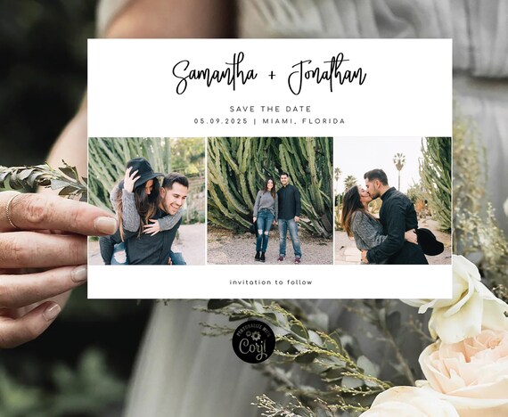 Minimal Photo Save The Date Card, Photo Collage Save Our Date, Modern Save The Date, Editable, Corjl