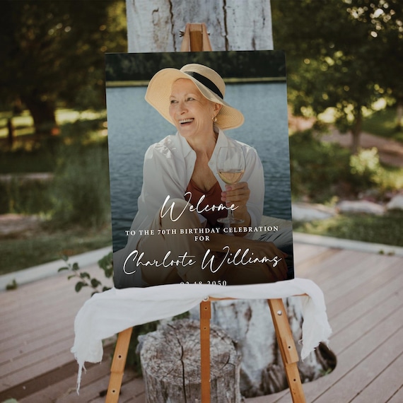 Modern Birthday Welcome Sign with Photo: Printable Party Decoration (Digital File)