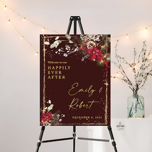 Christmas Wedding Welcome Sign Printable, Christmas Wedding Sign, Holiday Welcome Sign, Wedding welcome Sign, Poinsettia and Lights, CRM2