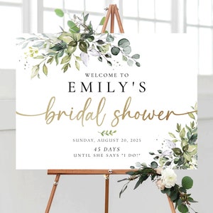 Bridal Shower Sign, Greenery Bridal Shower Sign, Custom Design, Bridal Shower Decorations, Bridal Brunch Sign, Bridal Tea Sign, Poster, HB2 image 1