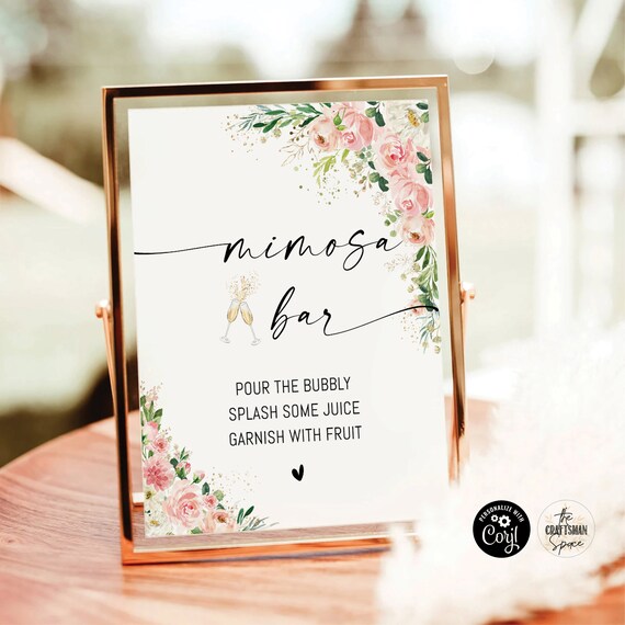 Ethereal Blush Mimosa Bar Sign, Wedding Sign Template, Wedding Gifts Sign, Baby Shower Gift Sign, Bridal Shower Mimosa Bar Sign, EB1