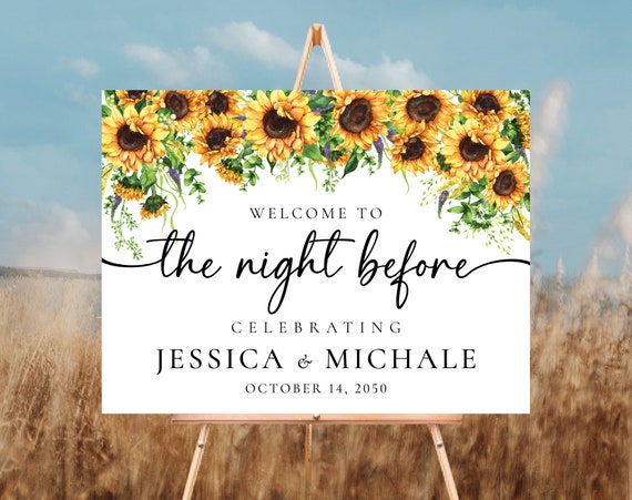Sunflower the night before sign, Welcome to the Night Before Sign, Rehearsal Dinner Sign, Sunflower Rehearsal Dinner Welcome Sign Decor, SF1