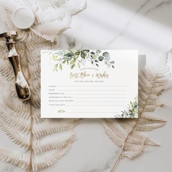 Greenery Advice and Wishes Cards, for the Bride and Groom, Wedding, Bridal Shower (Digital Printable)