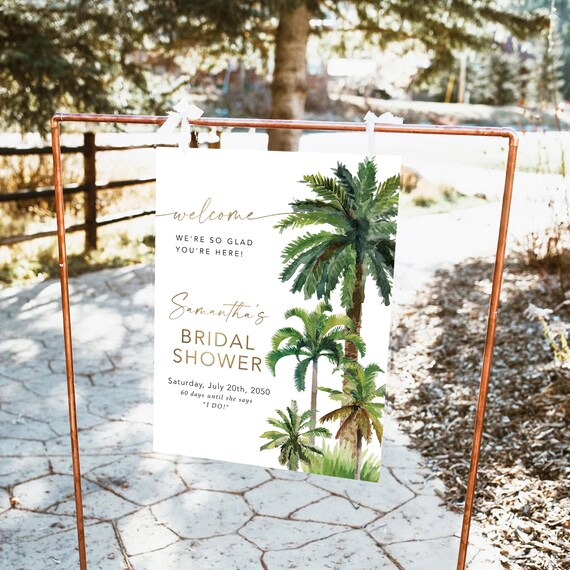 Palm Tree Bridal Shower Welcome Sign, Tropical Sage Wedding Decor Sign, Boho Green Destination Beach Large Sign, Destination Wedding, PT1