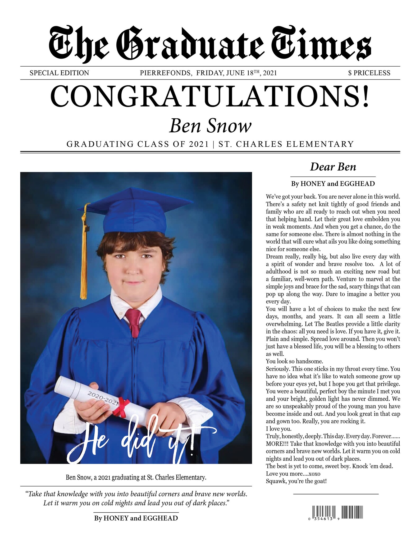 Graduate Printable Newspaper Keepsake Graduation Gift for Etsy