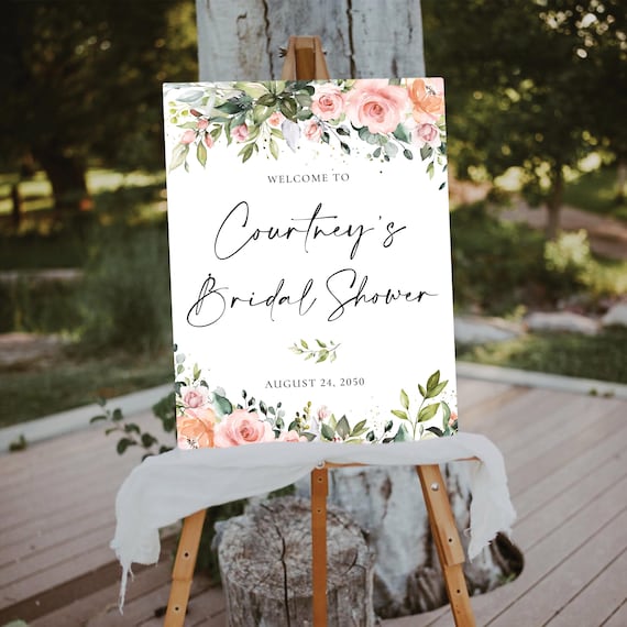 PRINTED OR DIGITAL Greenery Pink Floral Bridal Shower Welcome Sign, Foam Board, Poster, Eucalyptus, Elegant Wedding Shower Decorations, GP2