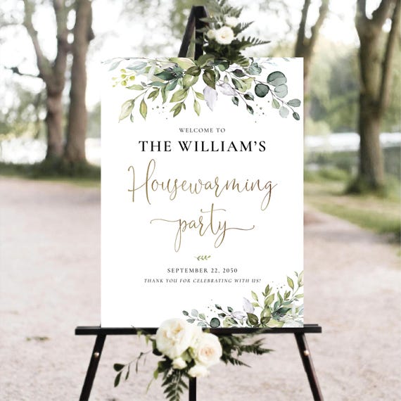 Greenery Housewarming Party Welcome Sign, Printable Botanical New Home Party Welcome Poster, Elegant New House Welcome Sign, Digital File