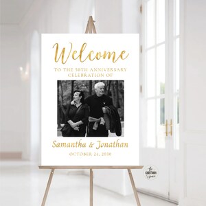 50th Anniversary with photo sign, Photo Anniversary Welcome sign, 50th Anniversary Gift for Parents, 50th anniversary poster, Gold