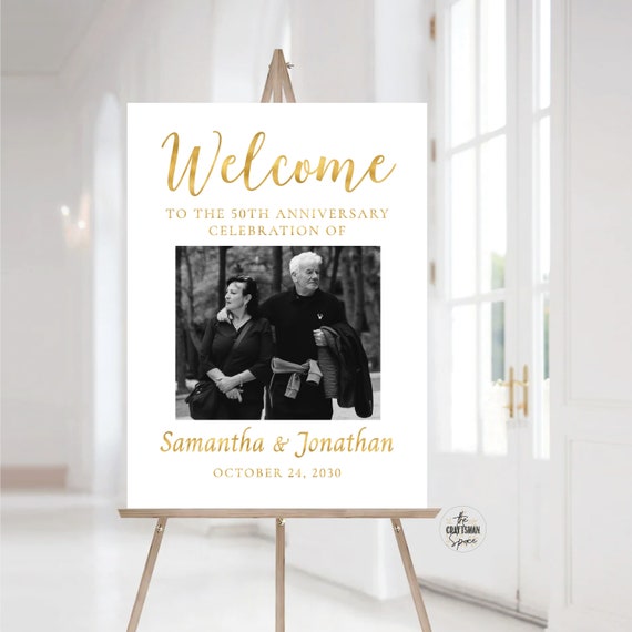 50th Anniversary with photo sign, Photo Anniversary Welcome sign, 50th Anniversary Gift for Parents, 50th anniversary poster, Gold
