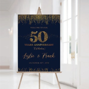 Navy blue Anniversary sign, 50th anniversary sign, Anniversary Sign Printable, 50th Anniversary decoration, 50th anniversary poster, Gold
