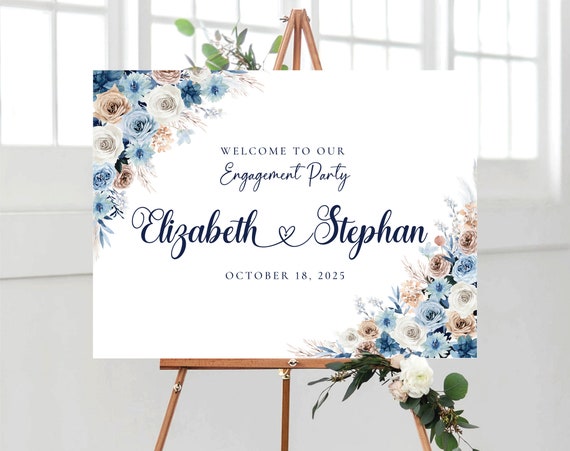 Engagement Welcome Sign, Blue boho Wedding Welcome Sign, Engagement Party Sign, We are engaged, Bridal Shower, Wedding Rehearsal